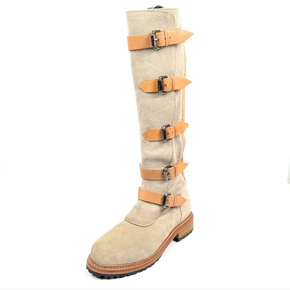 Free People Tristie Tan Suede Tall Buckle Boots Size 6.5